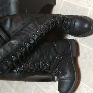 Laced Side Zip Moto Boots